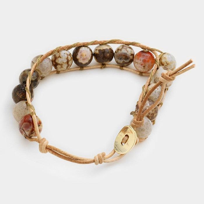 Gold Tied natural stone bead bracelet - Jewelry Store by Erik Rayo