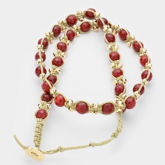 Burgundy Tied natural stone bead strand wrap bracelet - Jewelry Store by Erik Rayo