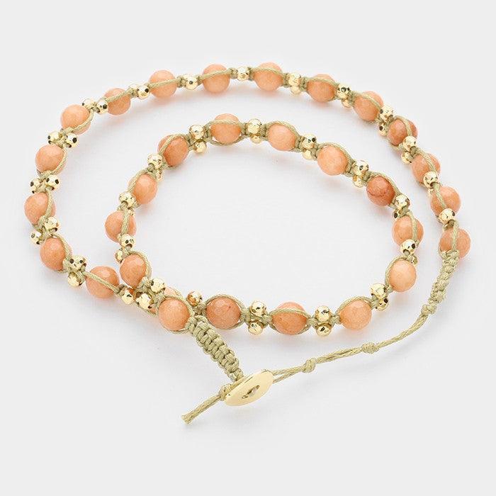 Peach Tied natural stone bead strand wrap bracelet - Jewelry Store by Erik Rayo