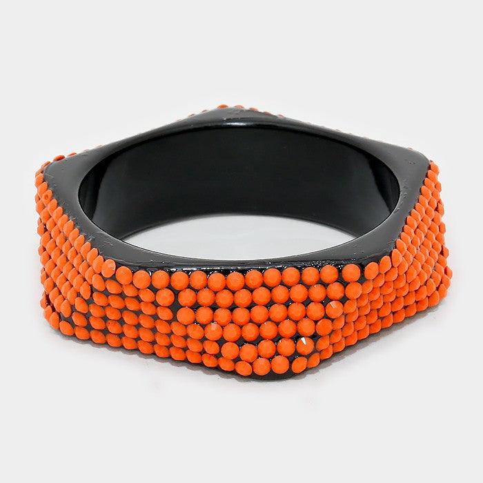 Orange Bead studded geometric bangle bracelet