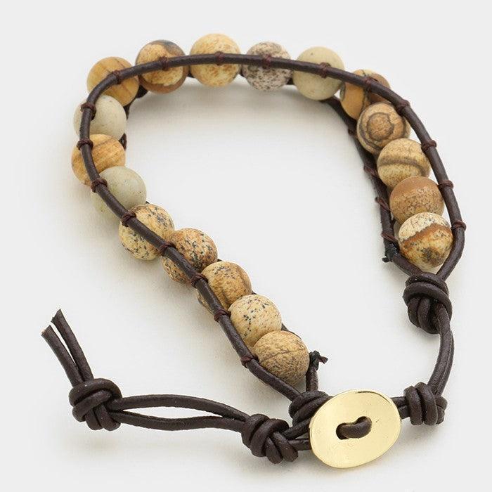 Gold Tied natural stone bead bracelet - Jewelry Store by Erik Rayo