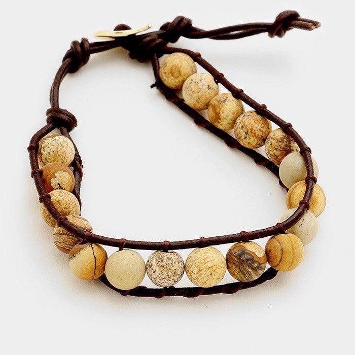 Gold Tied natural stone bead bracelet - Jewelry Store by Erik Rayo