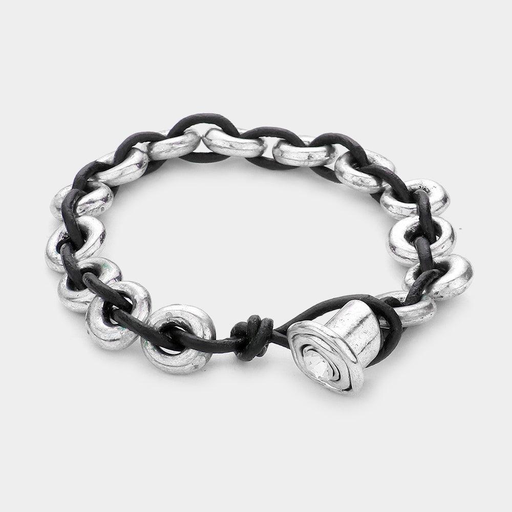 Silver Metal hoops & leather bracelet - Jewelry Store by Erik Rayo