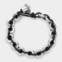 Load image into Gallery viewer, Silver Metal hoops &amp; leather bracelet
