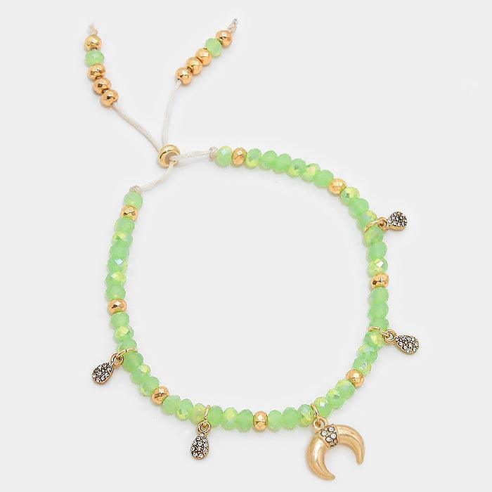 Gold Double horn charm beaded cinch bracelet - Jewelry Store by Erik Rayo