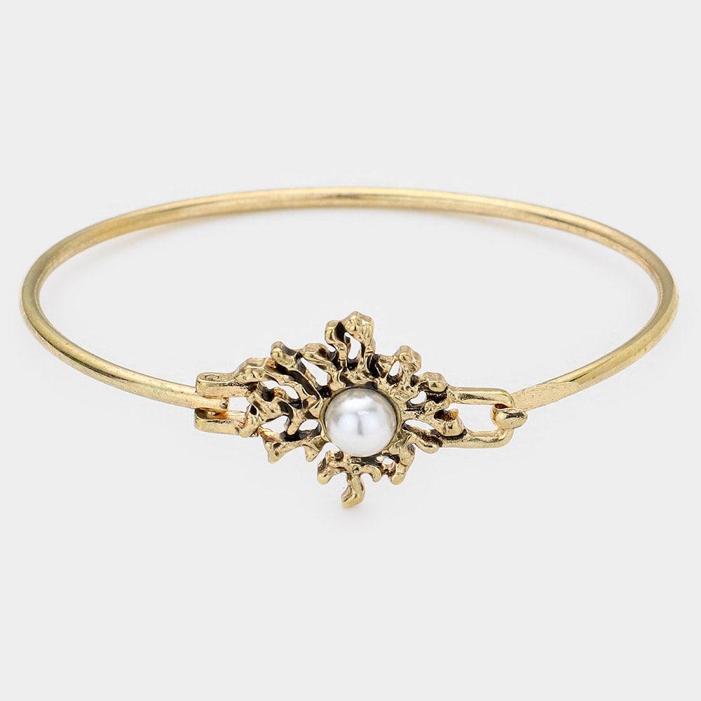 Gold Vintage Pearl Bangle Bracelet