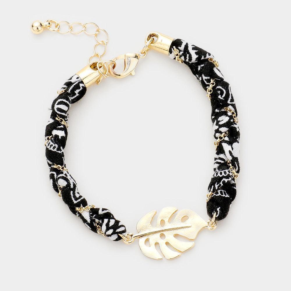 White Pattern Fabric Wrapped Leaf Bracelet - Jewelry Store by Erik Rayo