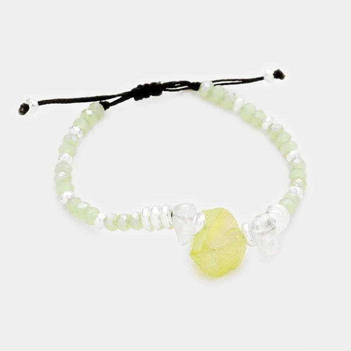 Green AB Aurora Borealis Natural Stone Beaded Cinch Bracelet - Jewelry Store by Erik Rayo