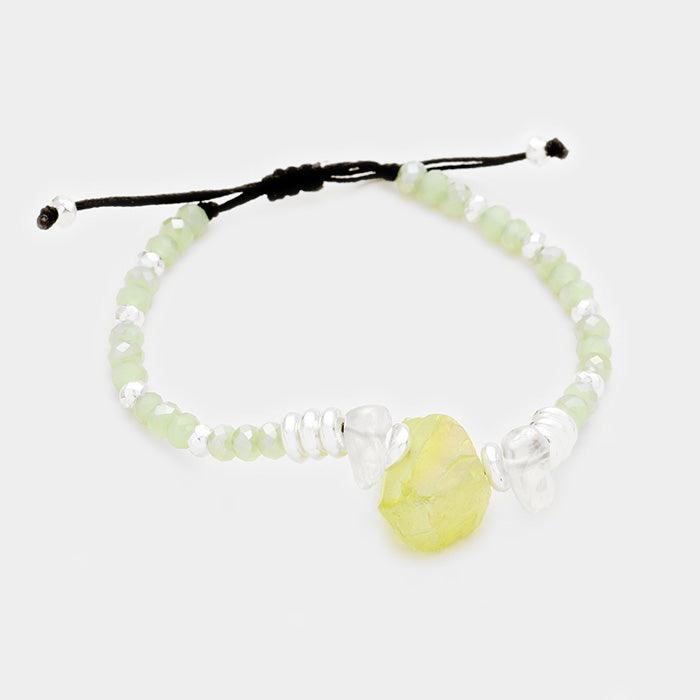 Green AB Aurora Borealis Natural Stone Beaded Cinch Bracelet