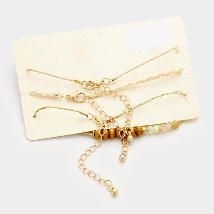 Gold Glass wood beads & braided thread bracelet set - Jewelry Store by Erik Rayo