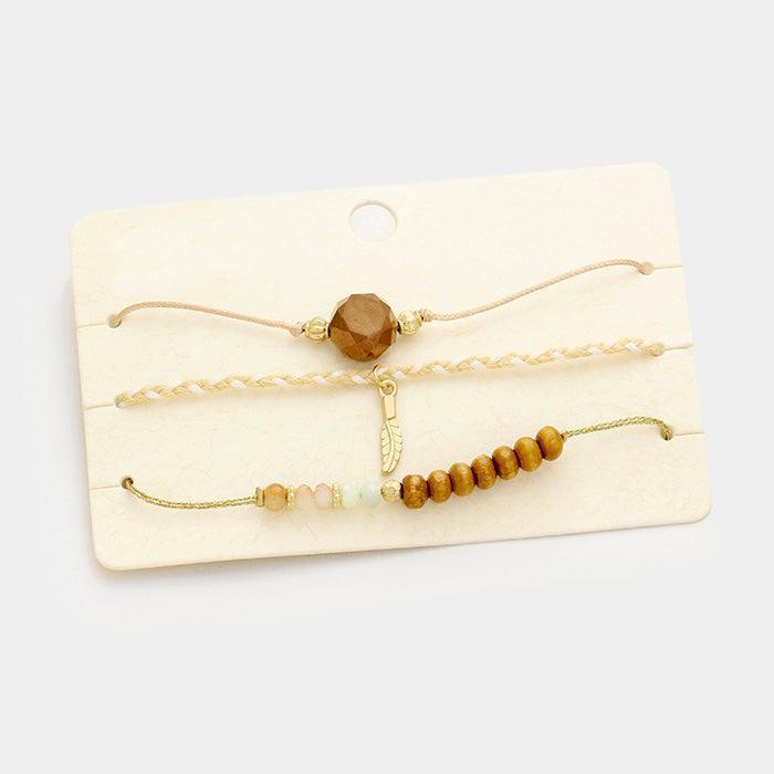 Gold Glass wood beads & braided thread bracelet set - Jewelry Store by Erik Rayo