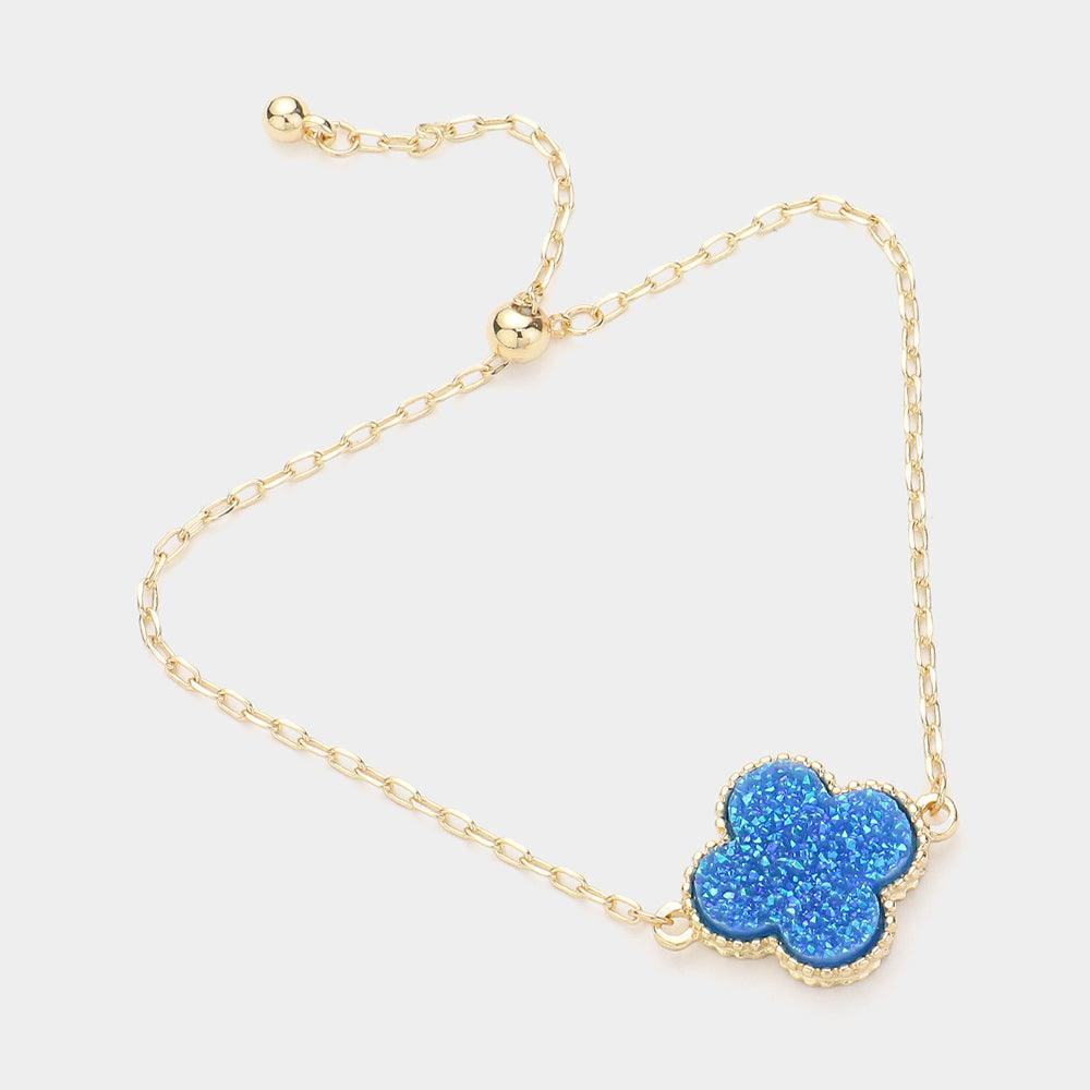Blue Quatrefoil Druzy Adjustable Pull Tie Cinch Bracelet - Jewelry Store by Erik Rayo