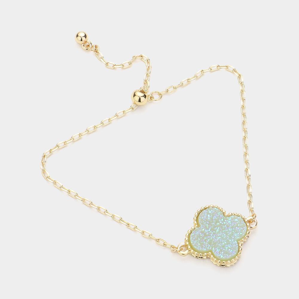 Blue Quatrefoil Druzy Adjustable Pull Tie Cinch Bracelet - Jewelry Store by Erik Rayo