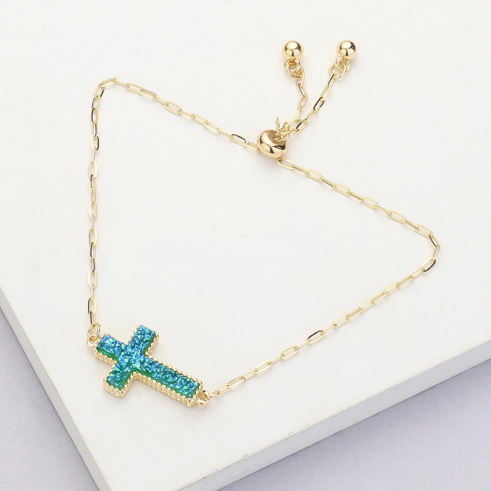 Cross Druzy Adjustable Pull Tie Cinch Bracelet - Jewelry Store by Erik Rayo