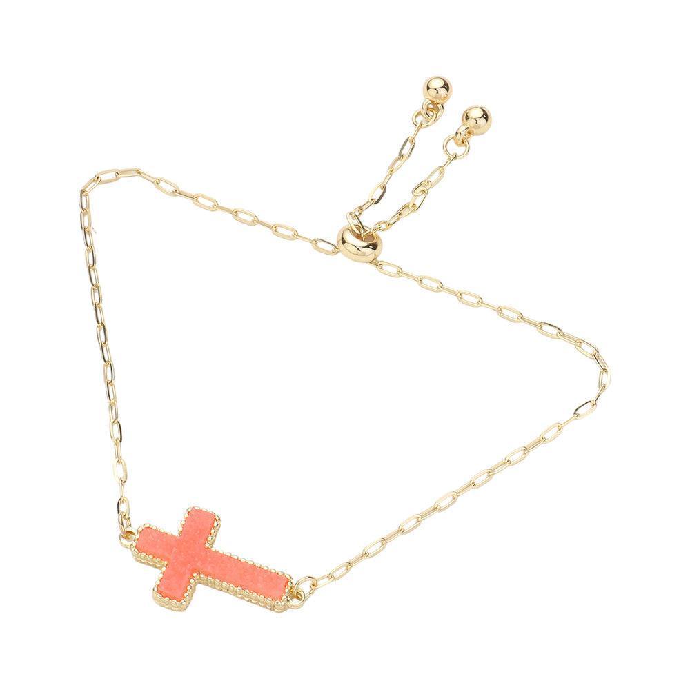 Cross Druzy Adjustable Pull Tie Cinch Bracelet - Jewelry Store by Erik Rayo