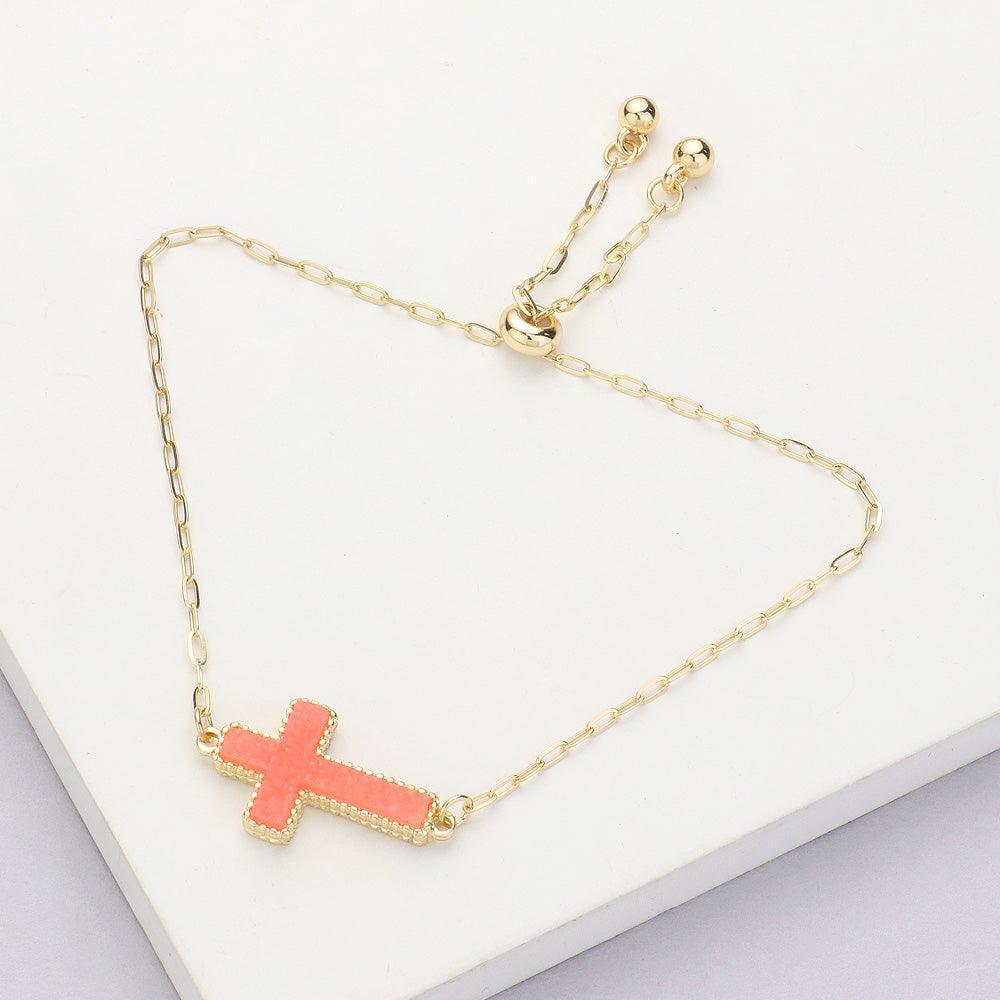 Cross Druzy Adjustable Pull Tie Cinch Bracelet - Jewelry Store by Erik Rayo