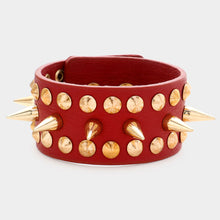 Load image into Gallery viewer, Red Spike Studded Leather Bracelet
