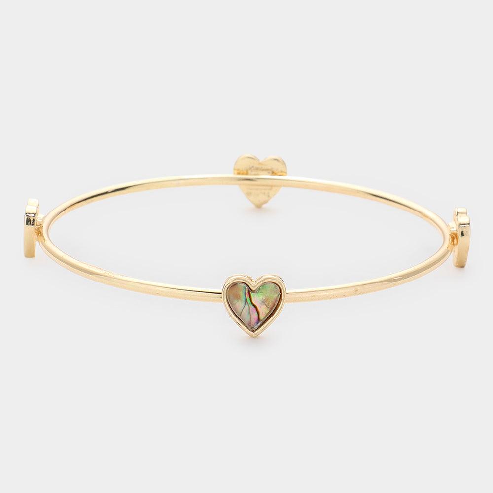 Abalone Heart Station Bangle Bracelet