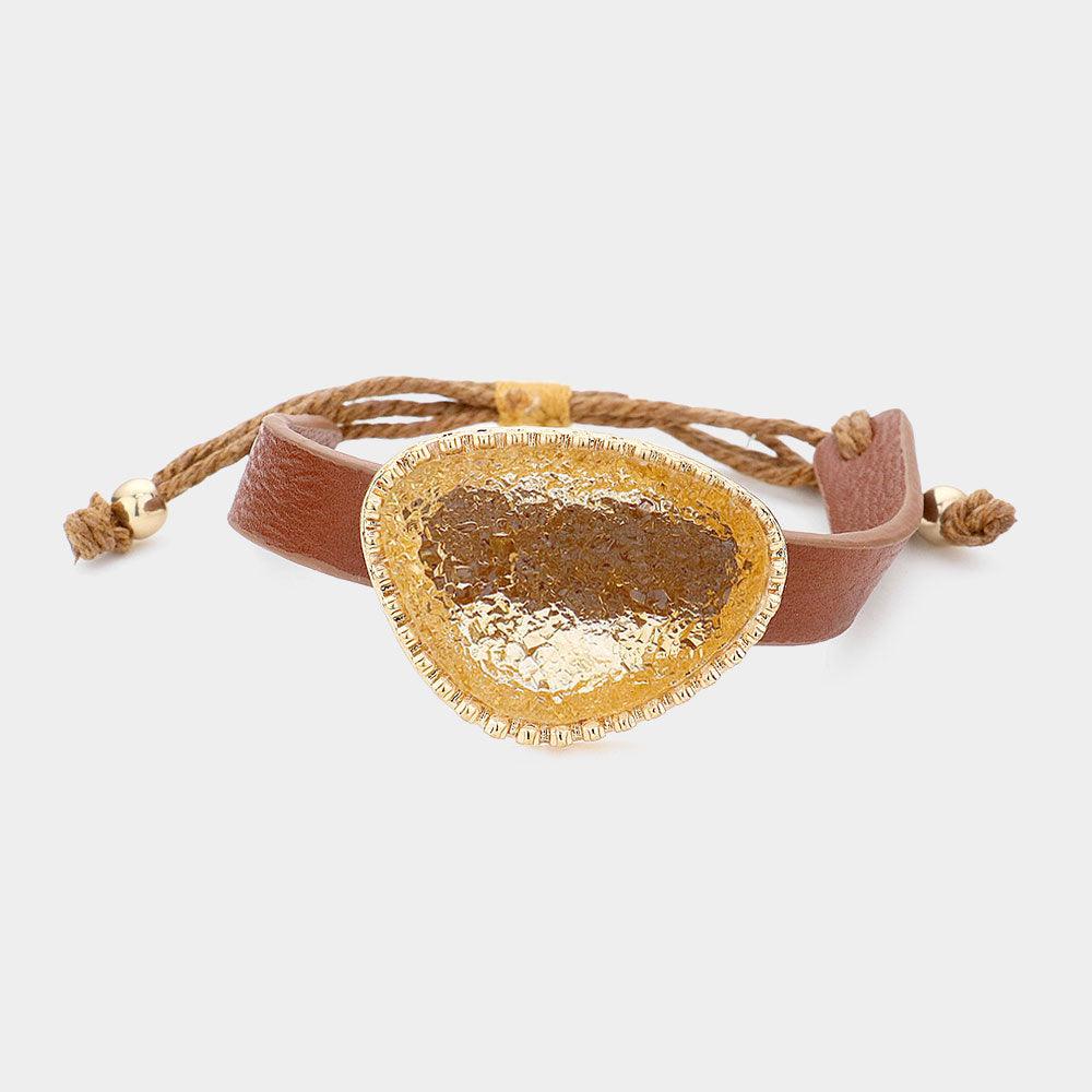 Gold Druzy Accented Faux Leather Cinch Bracelet