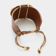 Load image into Gallery viewer, Brown Druzy accented faux leather cinch bracelet
