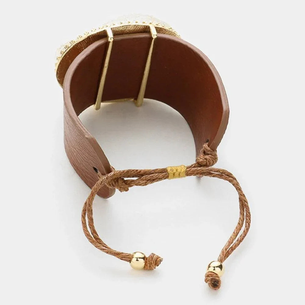 Gray Druzy accented faux leather cinch bracelet - Jewelry Store by Erik Rayo
