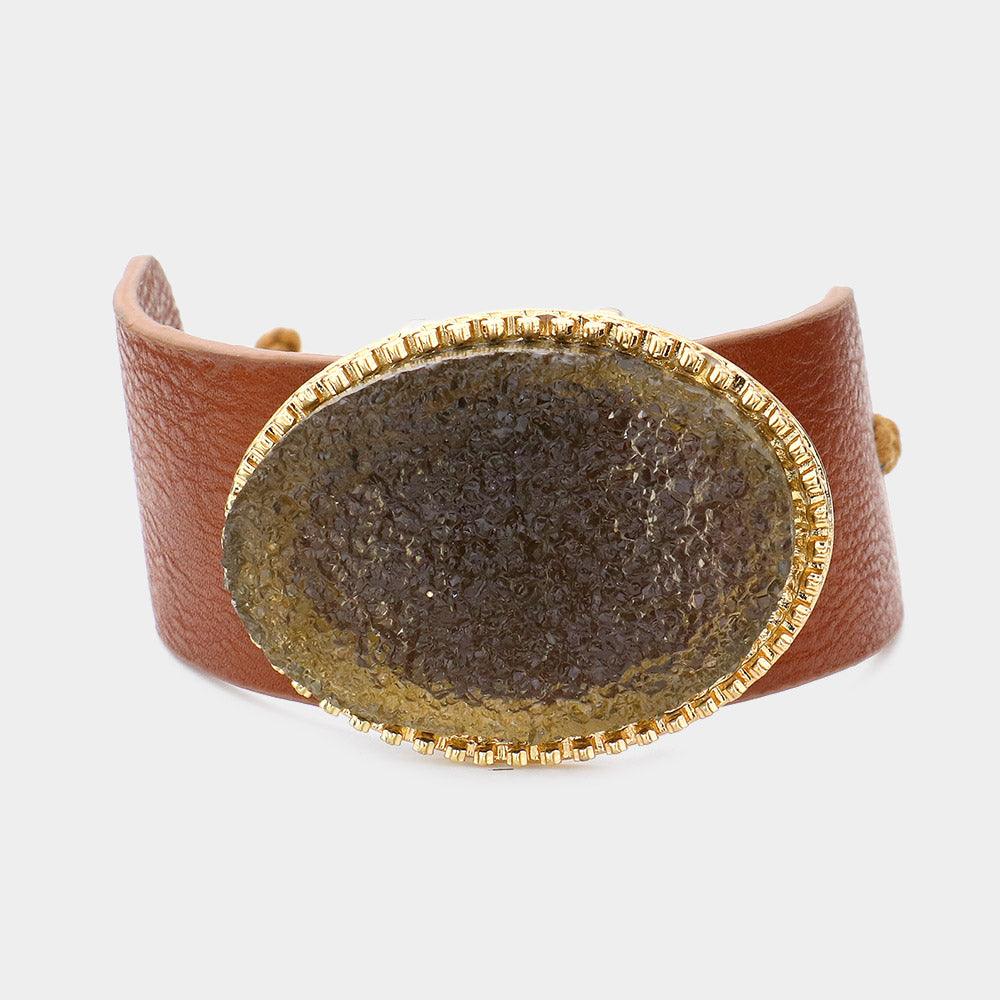 Gray Druzy accented faux leather cinch bracelet