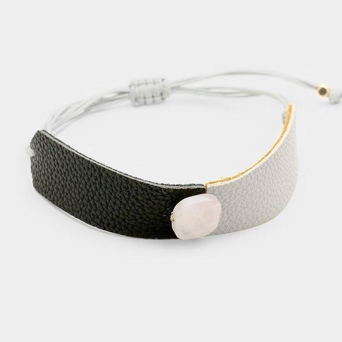 Gray Two Tone Leather Square Bead Accented Cinch Bracelet - Jewelry Store by Erik Rayo