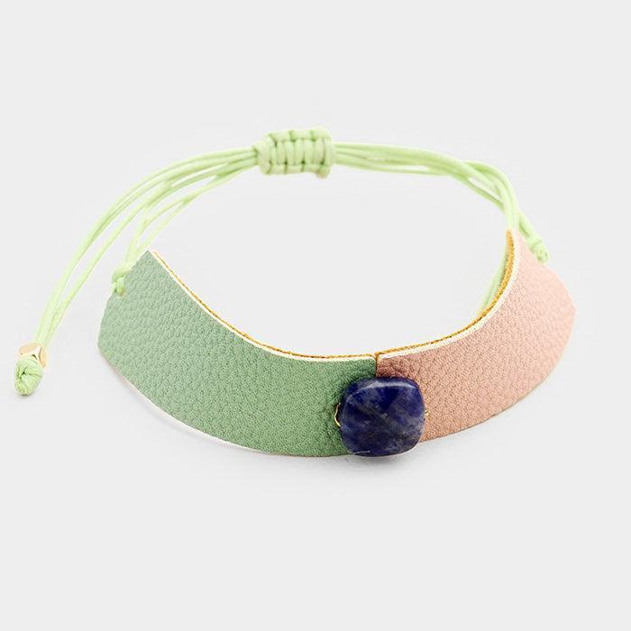 Pink Two Tone Leather Square Bead Accented Cinch Bracelet - Jewelry Store by Erik Rayo