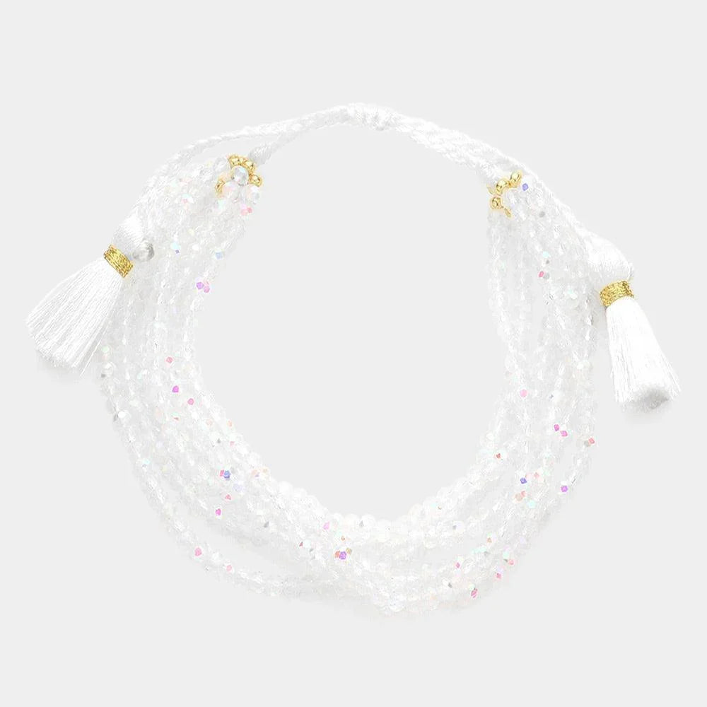 Multi Layered Faceted Beaded Tassel Pull Tie Cinch Bracelet - Jewelry Store by Erik Rayo