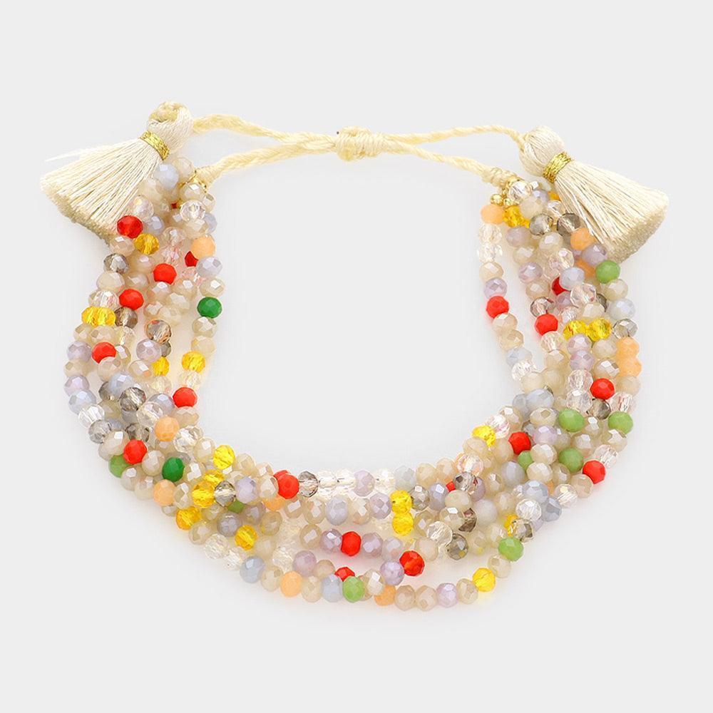 Multi Layered Faceted Beaded Tassel Pull Tie Cinch Bracelet - Jewelry Store by Erik Rayo