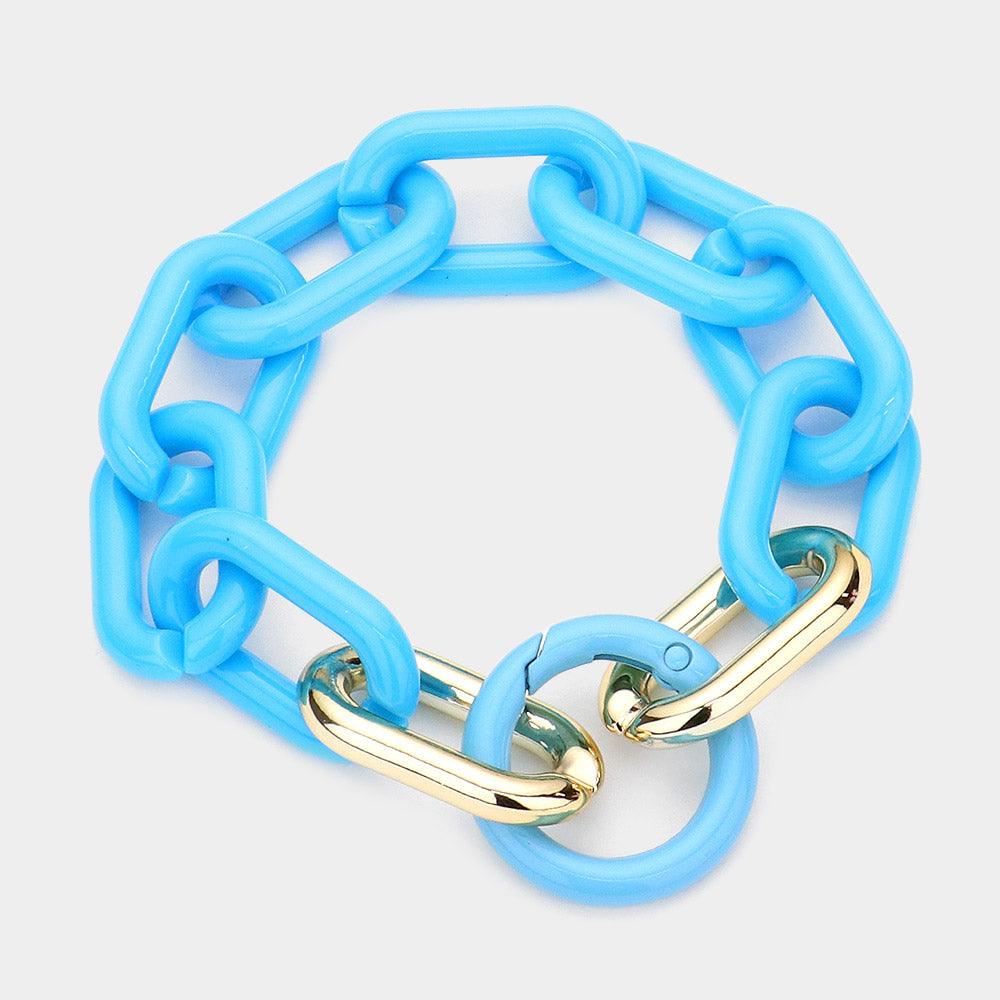 Turquoise Resin Open Circle Accented Oval Link Bracelet