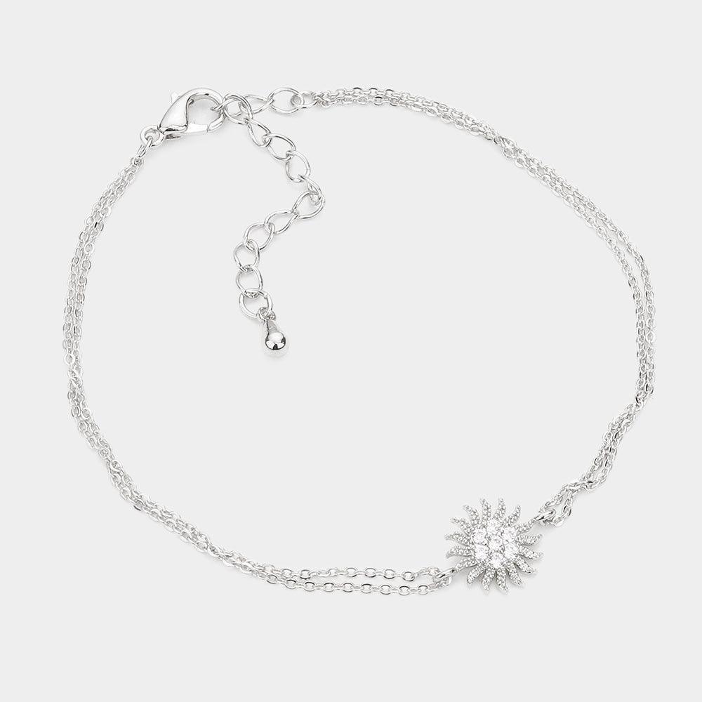 CZ Brass Metal Sun Charm Accented Double Layered Bracelet - Jewelry Store by Erik Rayo