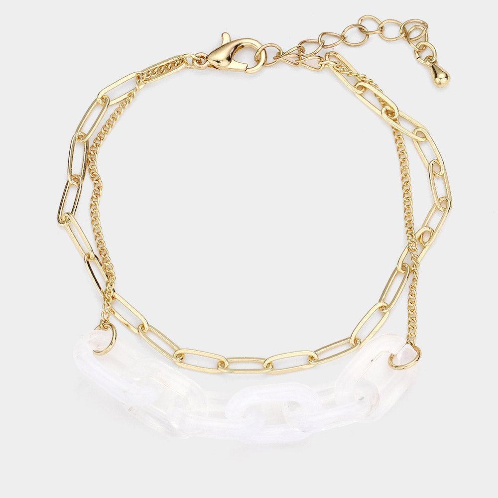 Gold Celluloid Acetate Open Oval Link Double Layered Bracelet - Jewelry Store by Erik Rayo