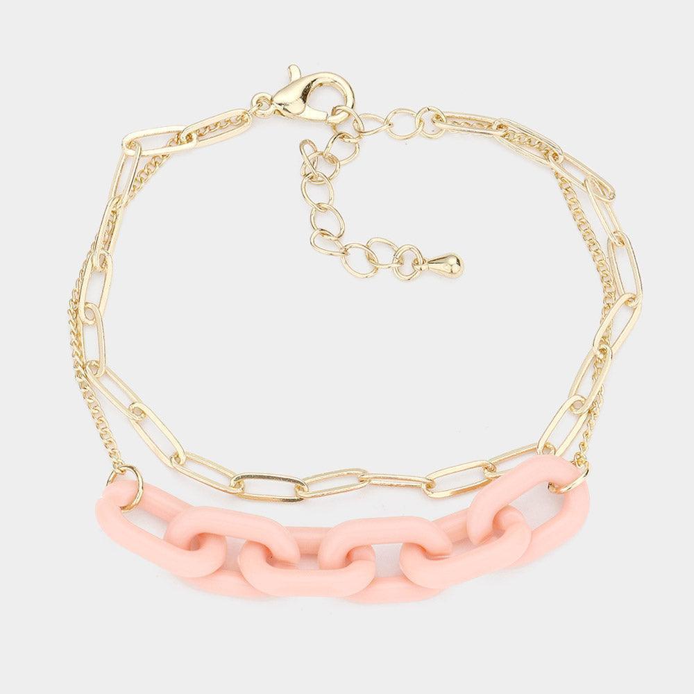 Pink Celluloid Acetate Open Oval Link Double Layered Bracelet - Jewelry Store by Erik Rayo