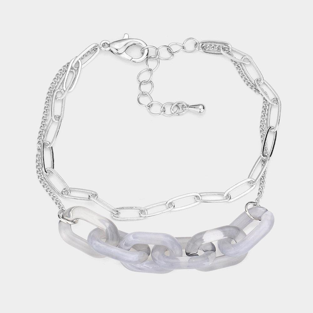 Gray Celluloid Acetate Open Oval Link Double Layered Bracelet - Jewelry Store by Erik Rayo