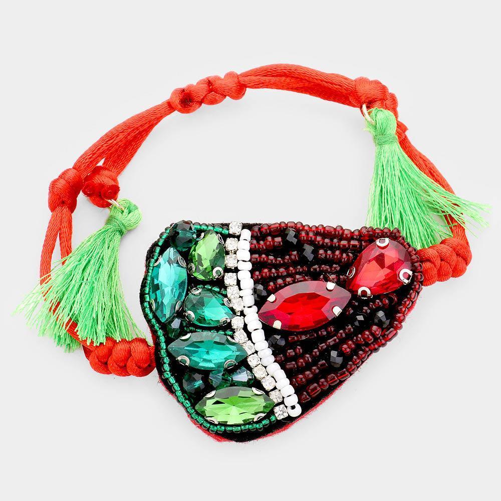 Red Crystal Bead Cluster Strawberry Tassel Adjustable Bracelet - Jewelry Store by Erik Rayo