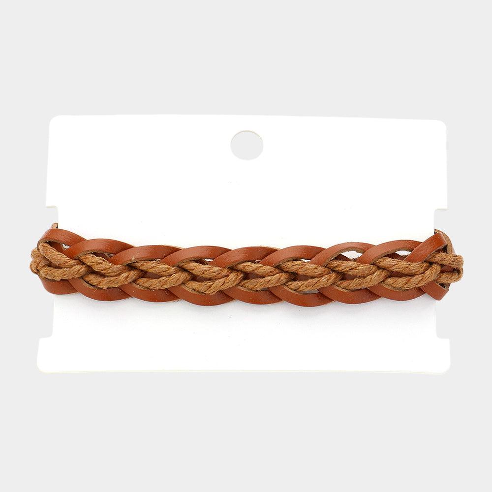 Brown Unisex Wax Rope Genuine Leather Braided Adjustable Bracelet