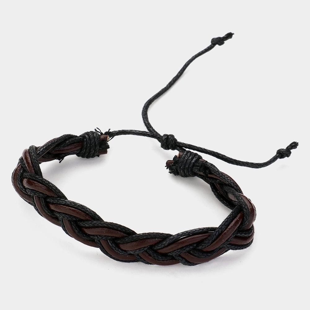 Brown Unisex Wax Rope Genuine Leather Braided Adjustable Bracelet - Jewelry Store by Erik Rayo