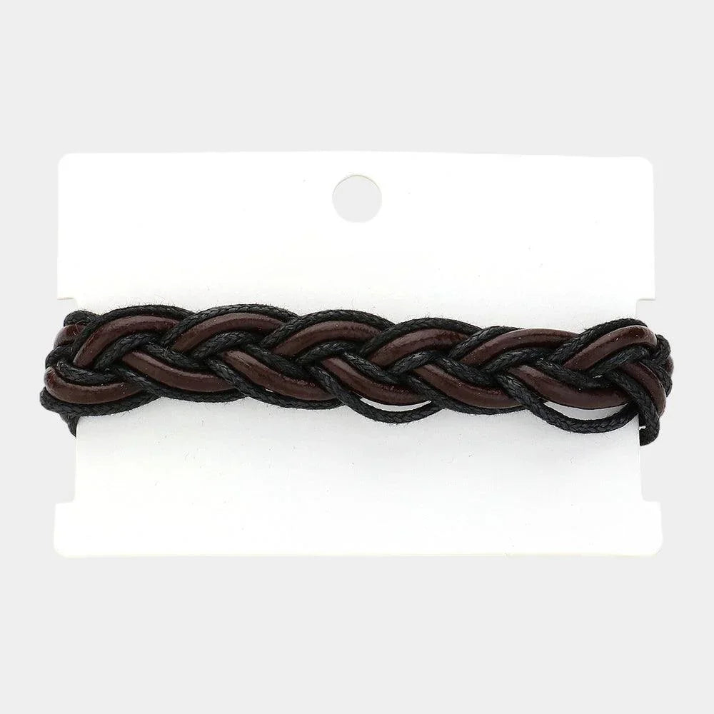 Brown Unisex Wax Rope Genuine Leather Braided Adjustable Bracelet - Jewelry Store by Erik Rayo