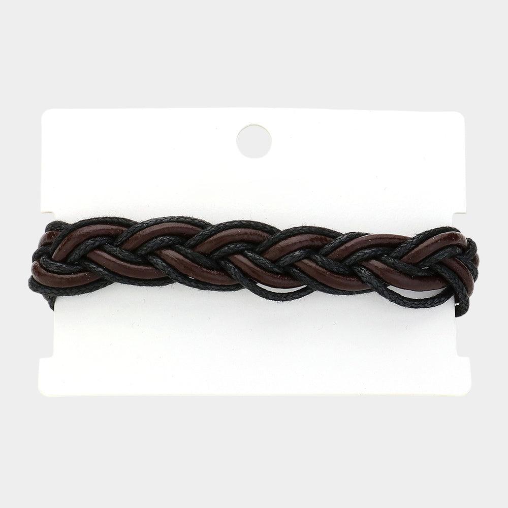 Brown Unisex Wax Rope Genuine Leather Braided Adjustable Bracelet