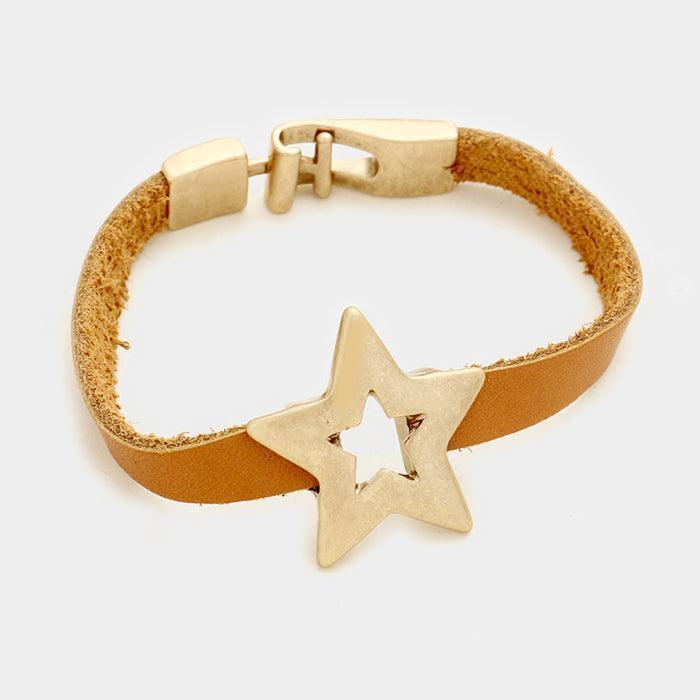 Rose Gold Star & faux leather bracelet - Jewelry Store by Erik Rayo