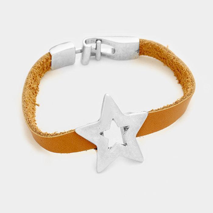 Silver Star & faux leather bracelet - Jewelry Store by Erik Rayo