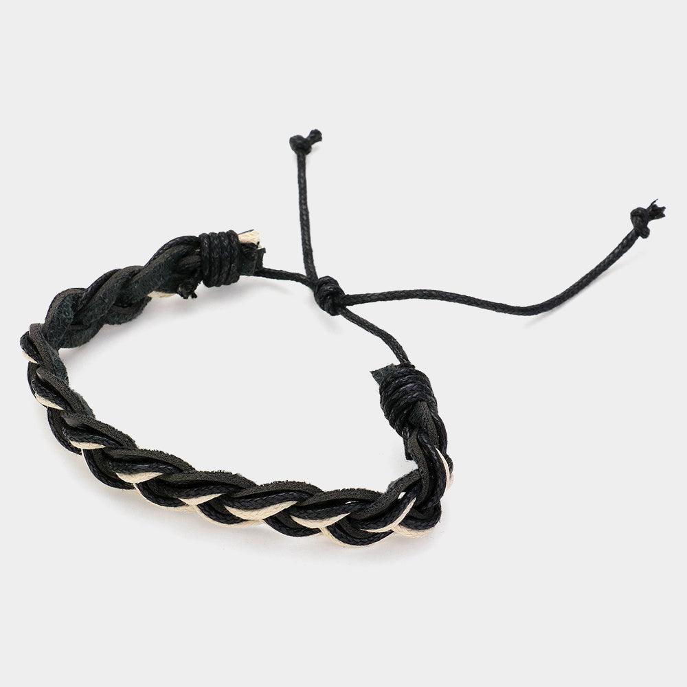 Black Unisex Wax Rope Genuine Leather Braided Adjustable Bracelet - Jewelry Store by Erik Rayo
