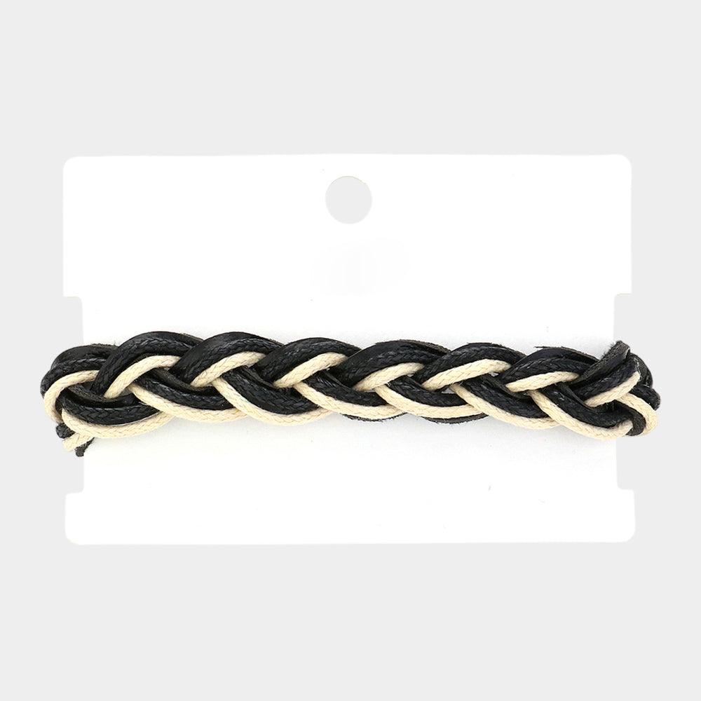 Black Unisex Wax Rope Genuine Leather Braided Adjustable Bracelet