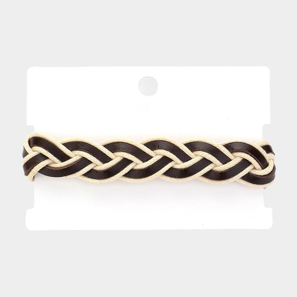 Brown Unisex Wax Rope Genuine Leather Braided Adjustable Bracelet - Jewelry Store by Erik Rayo