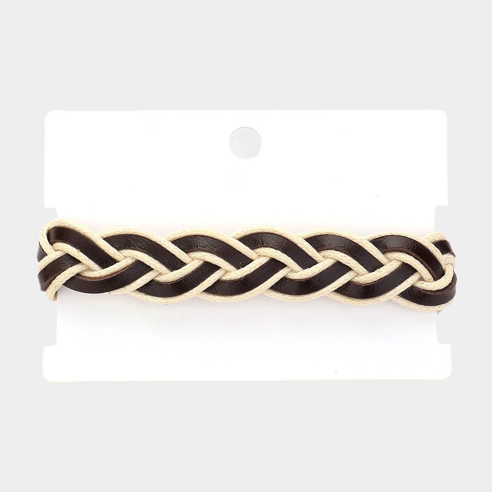 Brown Unisex Wax Rope Genuine Leather Braided Adjustable Bracelet