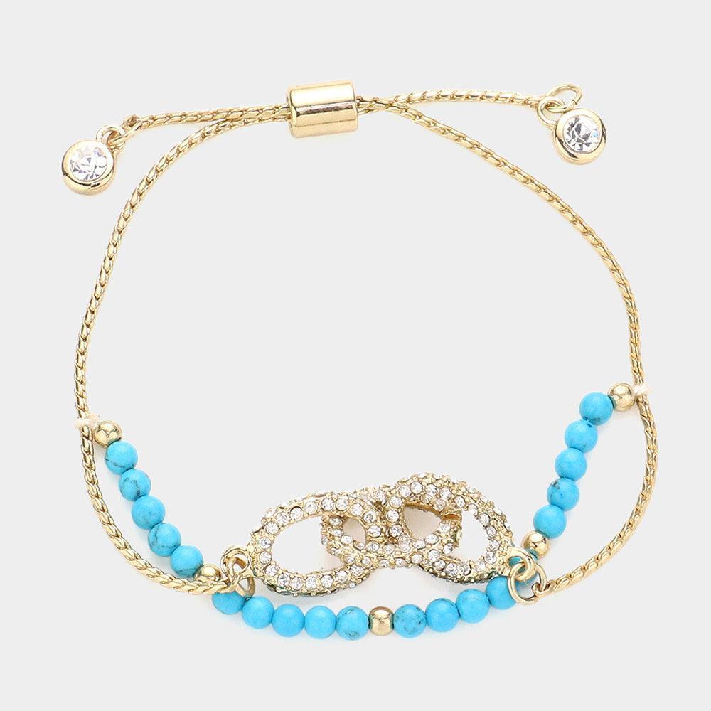 Turquoise Crystal Link Charm Layered Pull Tie Cinch Bracelet - Jewelry Store by Erik Rayo