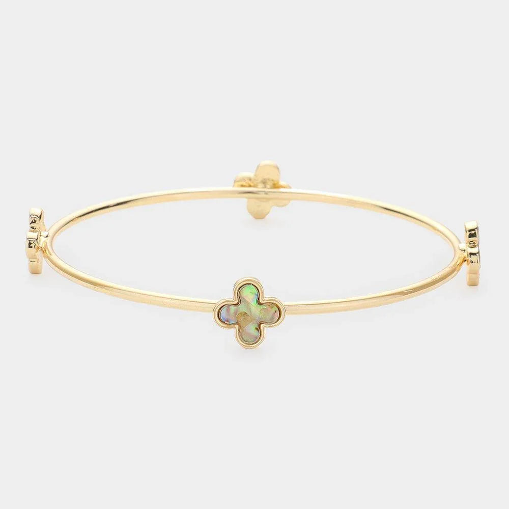 Abalone Quatrefoil Station Bangle Bracelet - Jewelry Store by Erik Rayo
