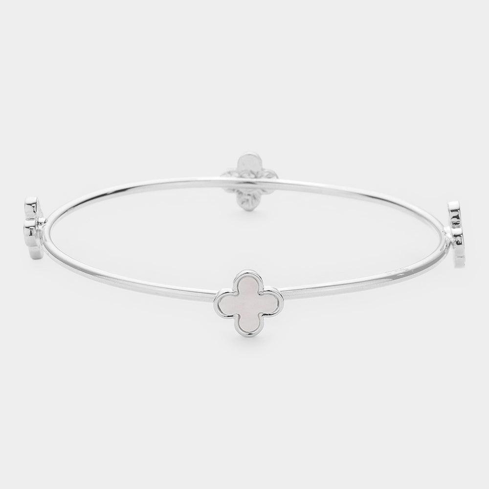 Cream Quatrefoil Station Bangle Bracelet