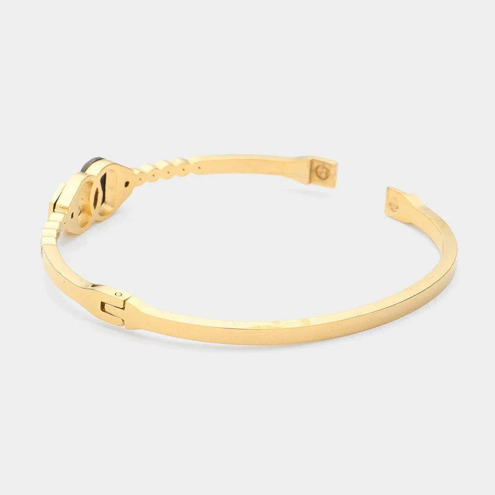 Gold Stainless Steel Stone Paved Handcuff Hinged Bangle Bracelet - Jewelry Store by Erik Rayo